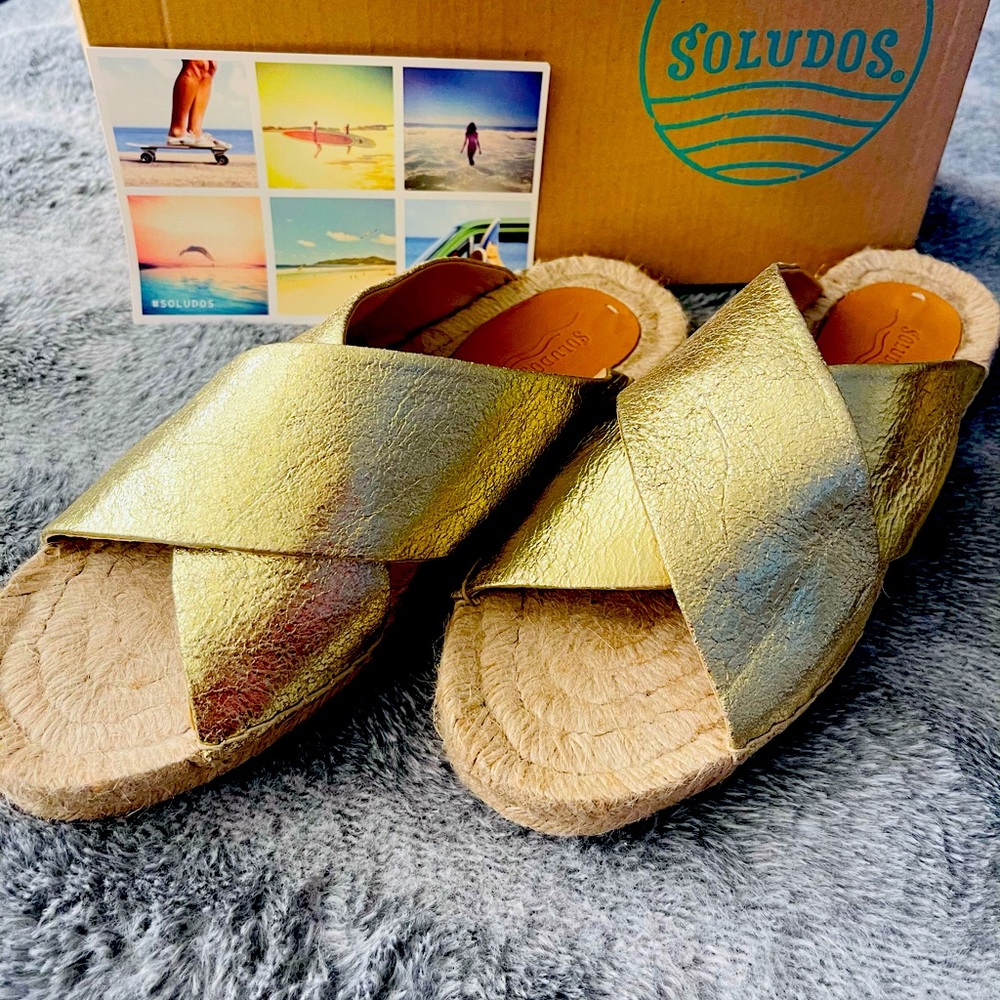 Soludos Criss Cross Platform Sandals Jupiter Gold